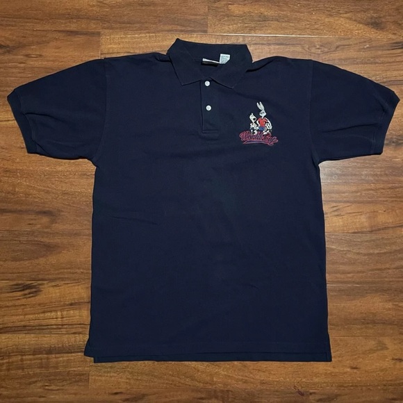 Vintage Looney Tunes USA World Cup Soccer Polo Shirt Navy Size Medium 1994‎ - Picture 1 of 5